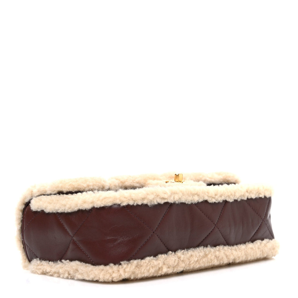 Chanel Shearling Lambskin Quilted Furry Coco Flap Dark Brown Beige