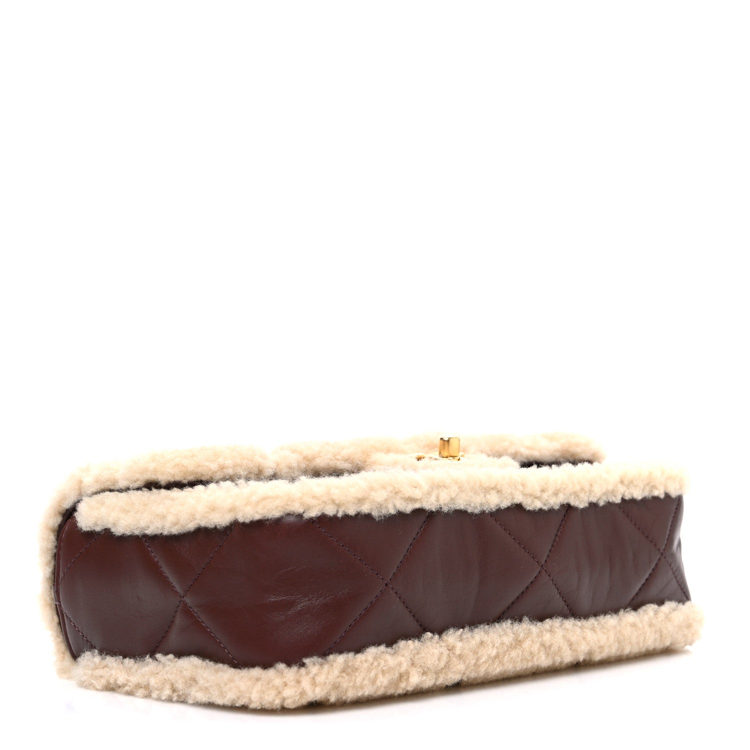 Chanel Shearling Lambskin Quilted Furry Coco Flap Dark Brown Beige