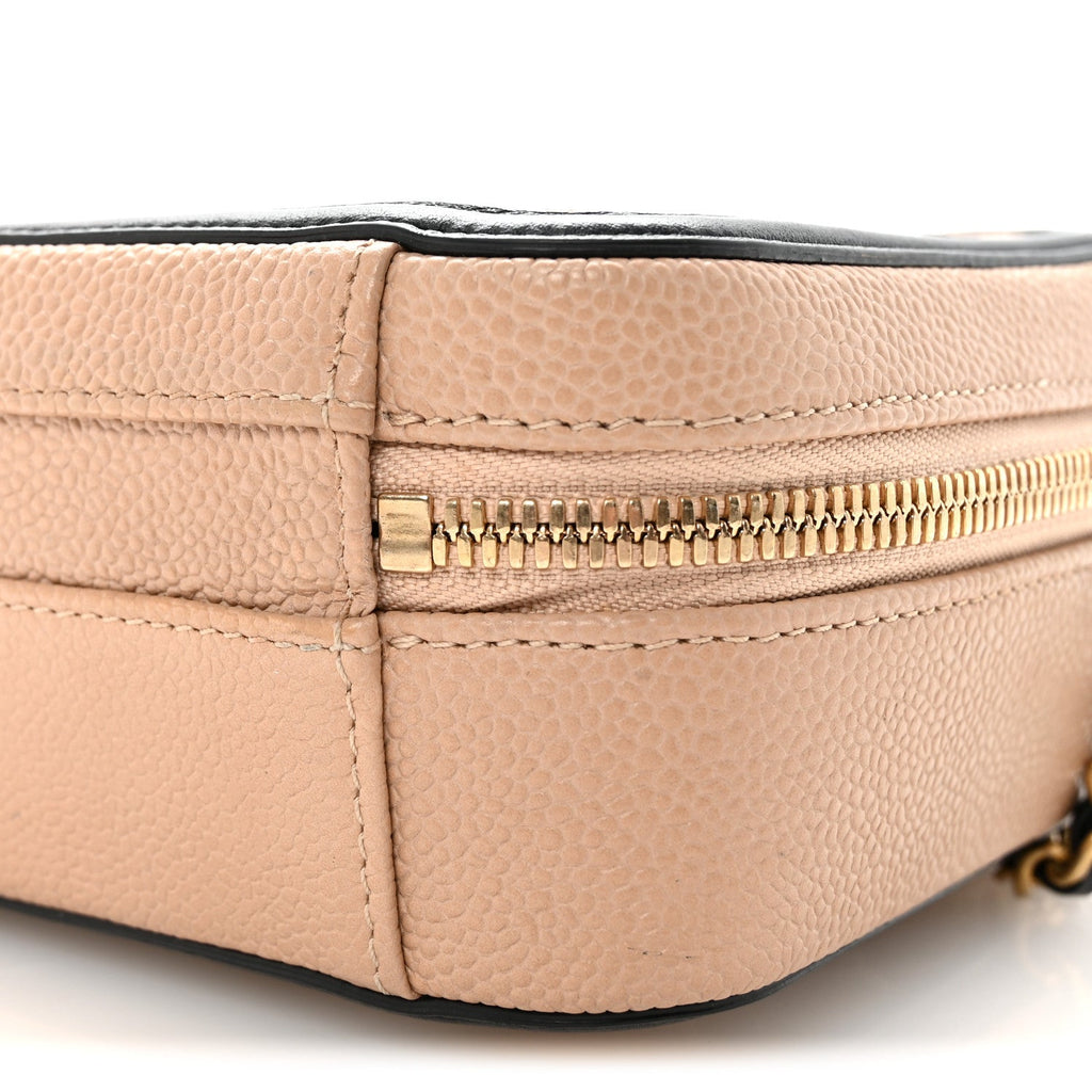 Chanel Caviar Quilted Small CC Filigree Vanity Case Beige Black