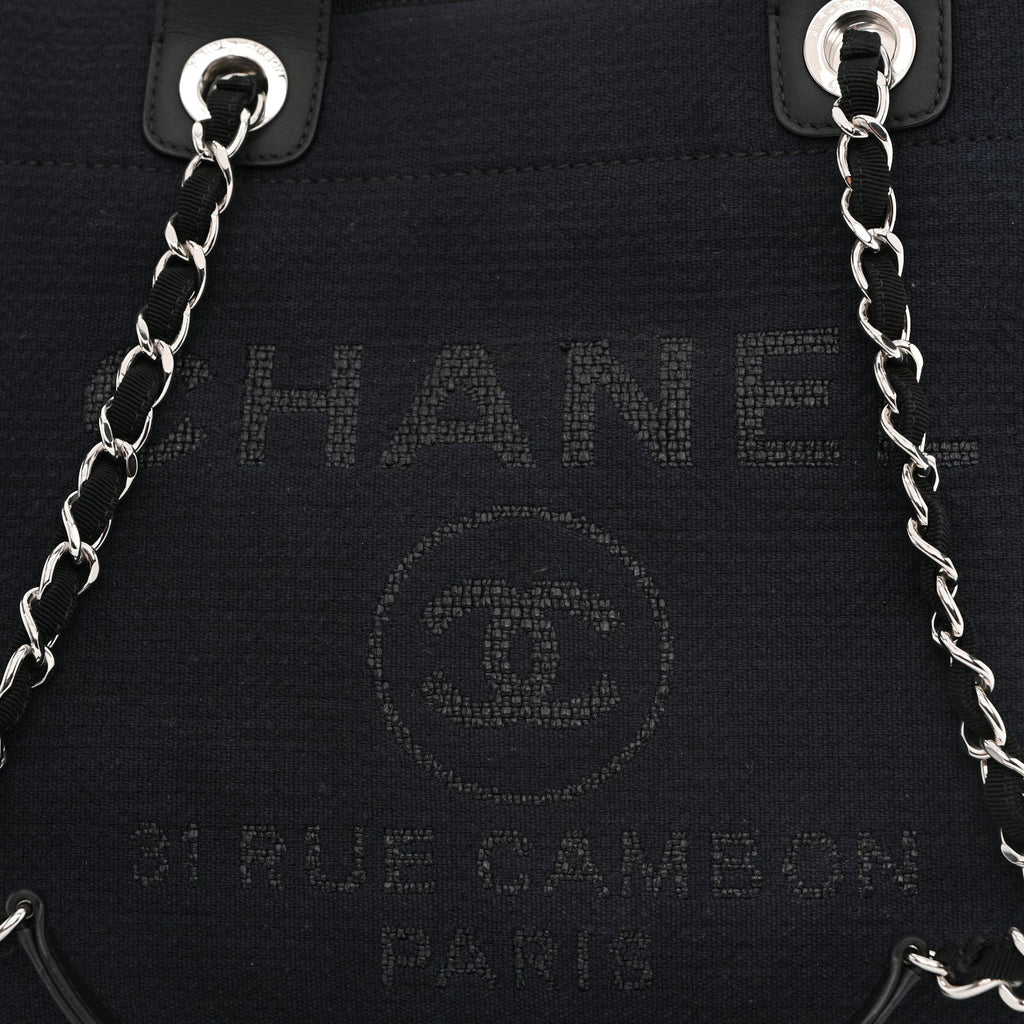 Chanel Mixed Fibers Calfskin Medium Deauville Tote Navy Blue