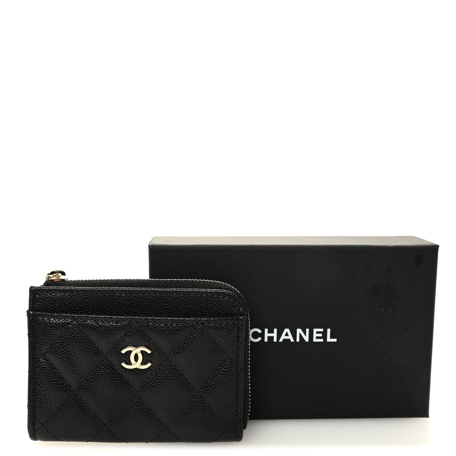 Caviar Quilted Flap Zip Card Holder Black
