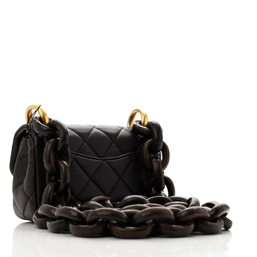 Chanel Lambskin Wenge Quilted Mini Fashion Wood Square Flap Dark Purple