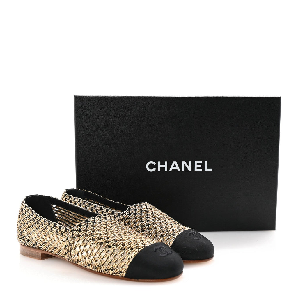 Knit Grosgrain Cap Toe CC Moccasin Loafers 36 Gold Black