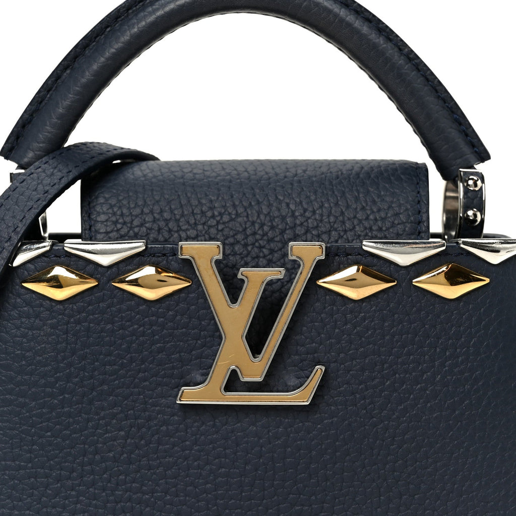Louis Vuitton Taurillon Embellished Malletage Crown Mini Capucines Navy