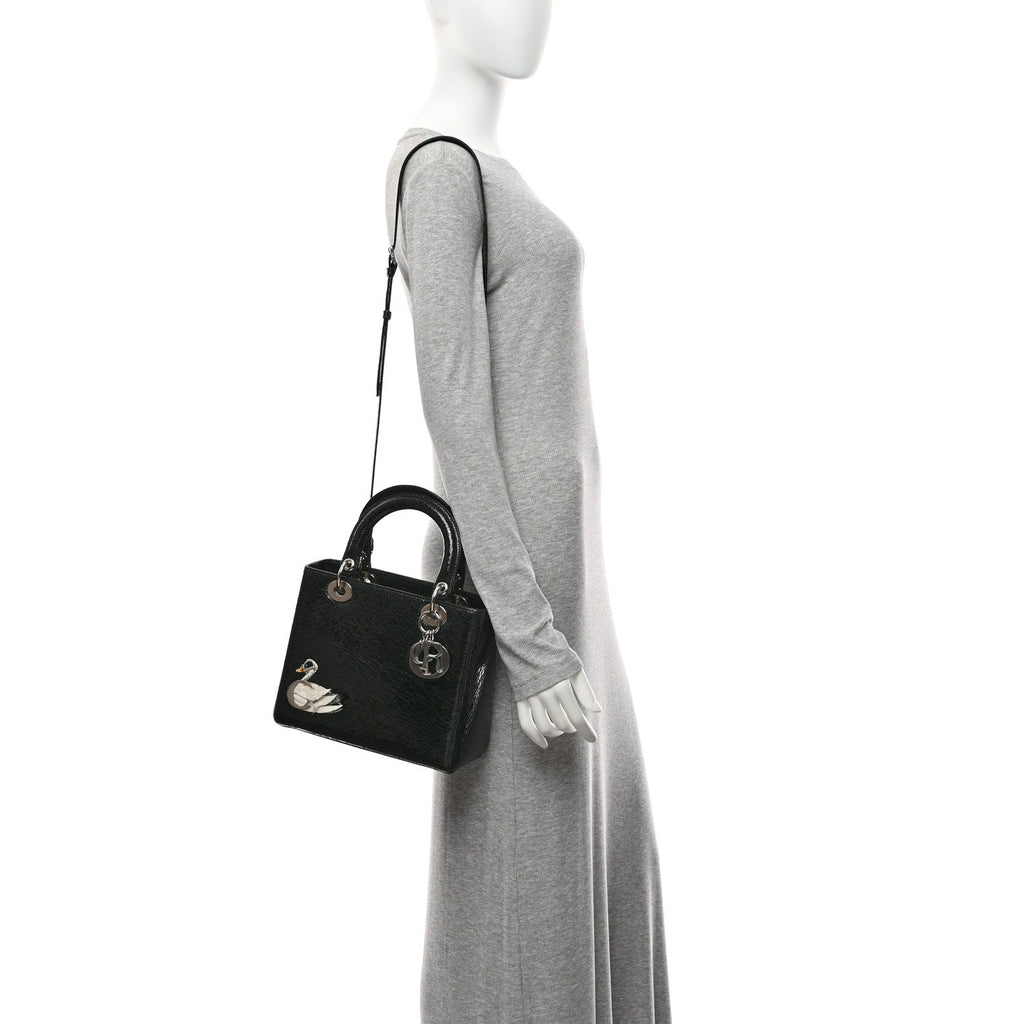 Christian Dior Ceramic Effect Deerskin Jeweled Swan Lady Dior Black