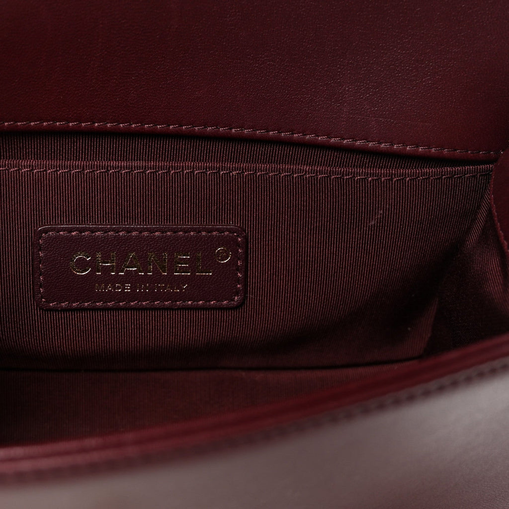 Chanel Velvet Chevron Quilted Small Boy Flap Burgundy