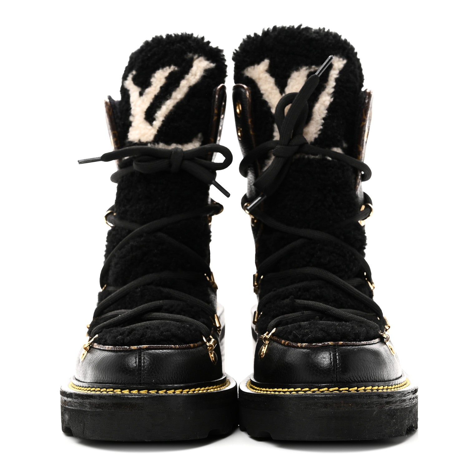 Louis Vuitton Grained Calfskin Shearling LV Beaubourg Ankle Boots 37.5 Black