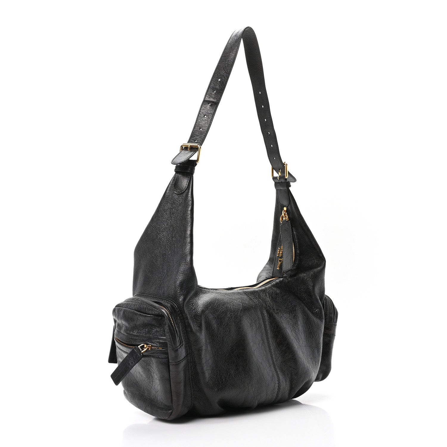 Christian Dior Crinkled Calfskin Large Grand Tour Multipocket Bag Black