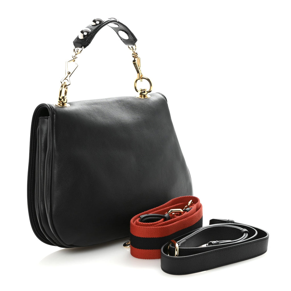 Gucci Roxy Calfskin Web Medium Studded Blondie Shoulder Flap Bag Black
