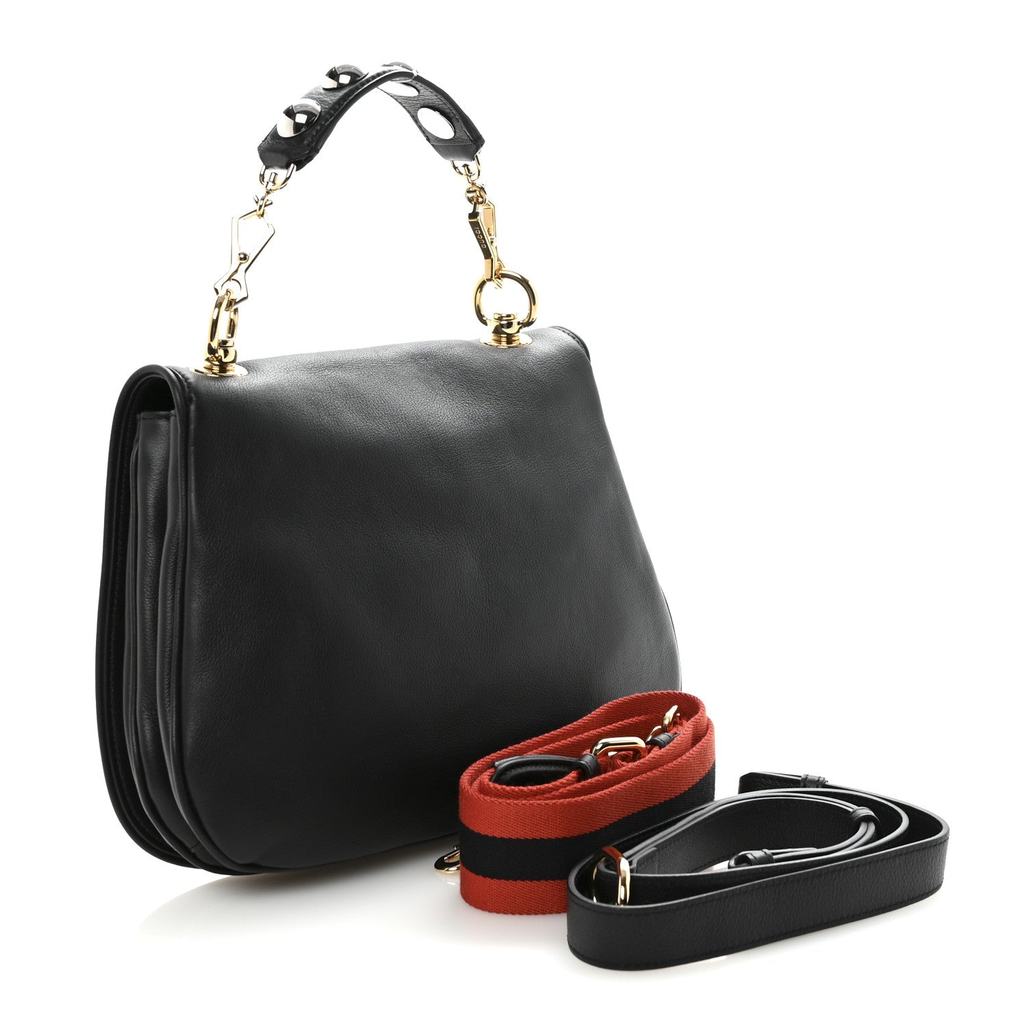 Gucci Roxy Calfskin Web Medium Studded Blondie Shoulder Flap Bag Black
