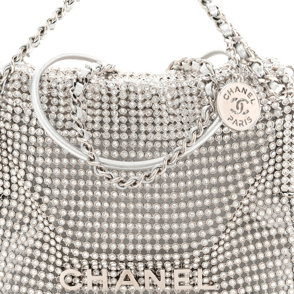 Chanel Crystal Embellished Metallic Lambskin Mini Chanel 22 Silver