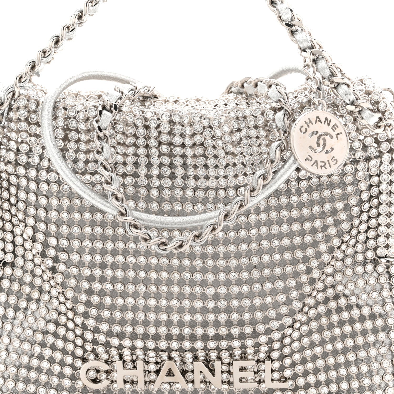 Chanel Crystal Embellished Metallic Lambskin Mini Chanel 22 Silver