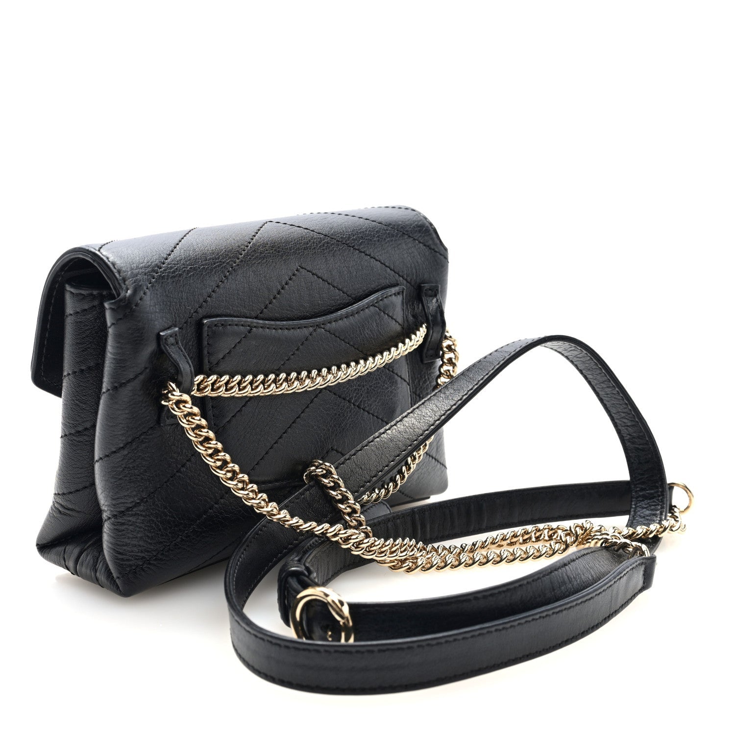 Chanel Calfskin Chevron Stitched Coco Waist Bag Black