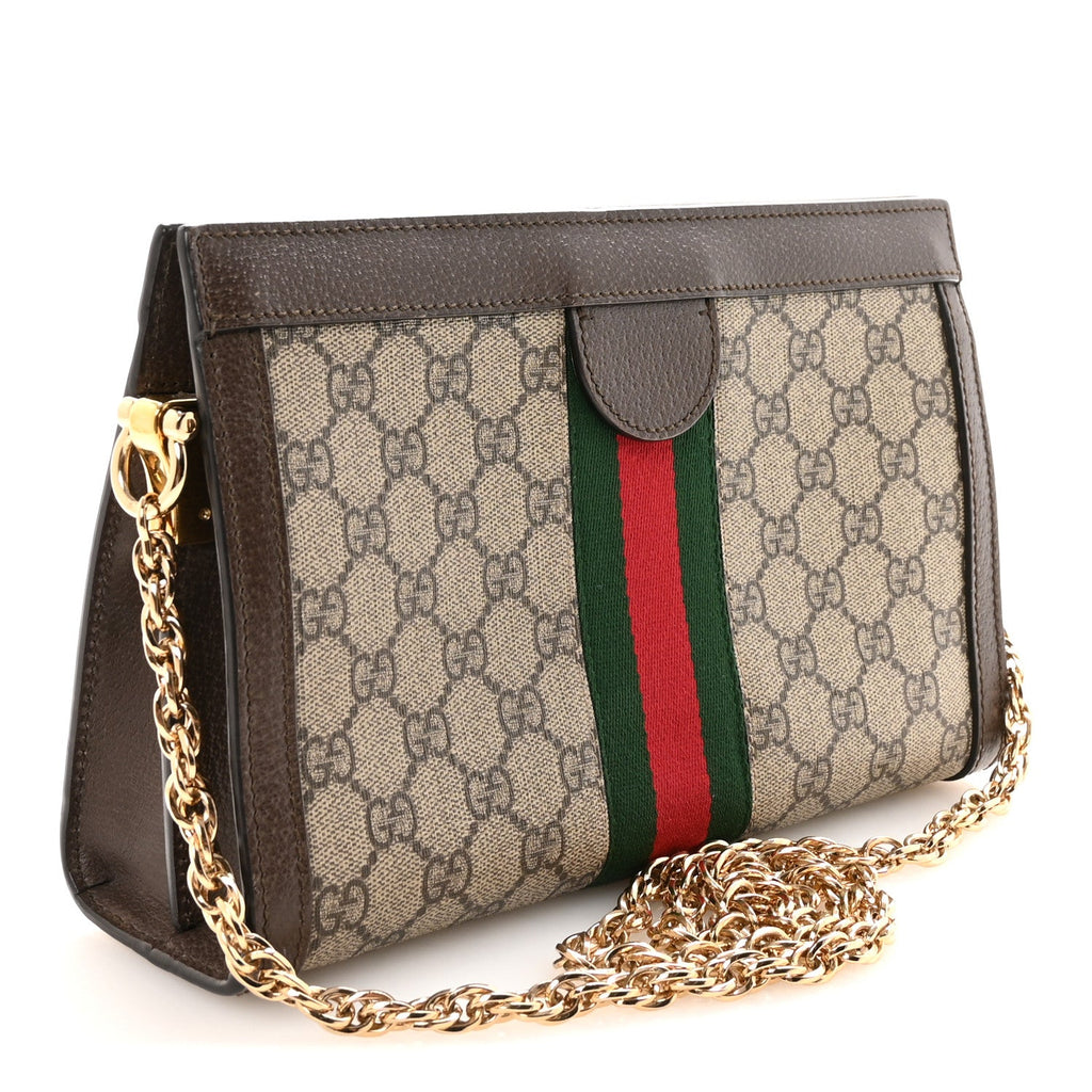 Gucci GG Supreme Monogram Web Small Ophidia Chain Shoulder Bag Brown