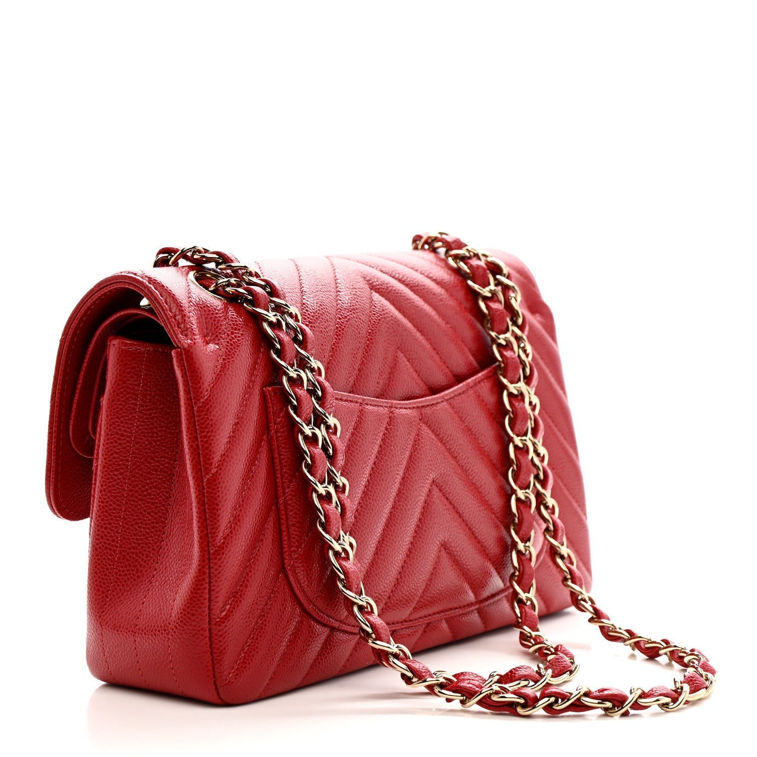 Chanel Caviar Chevron Quilted Small Double Flap Red