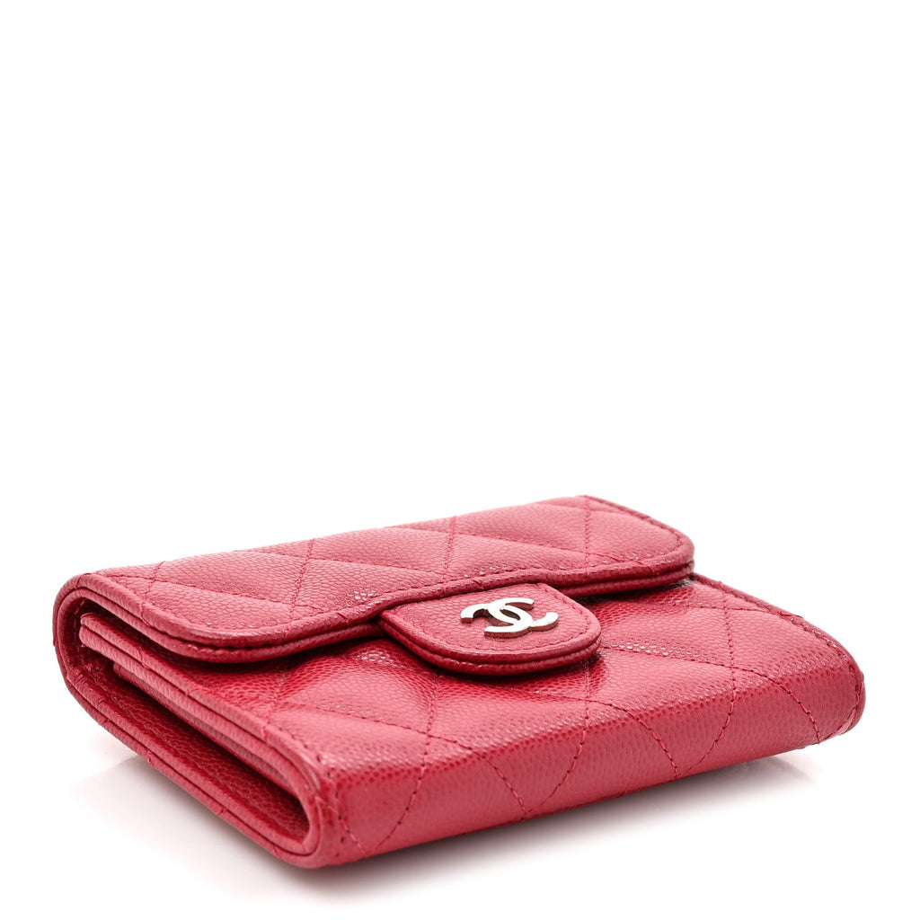 Caviar Quilted Flap Card Holder Wallet Red