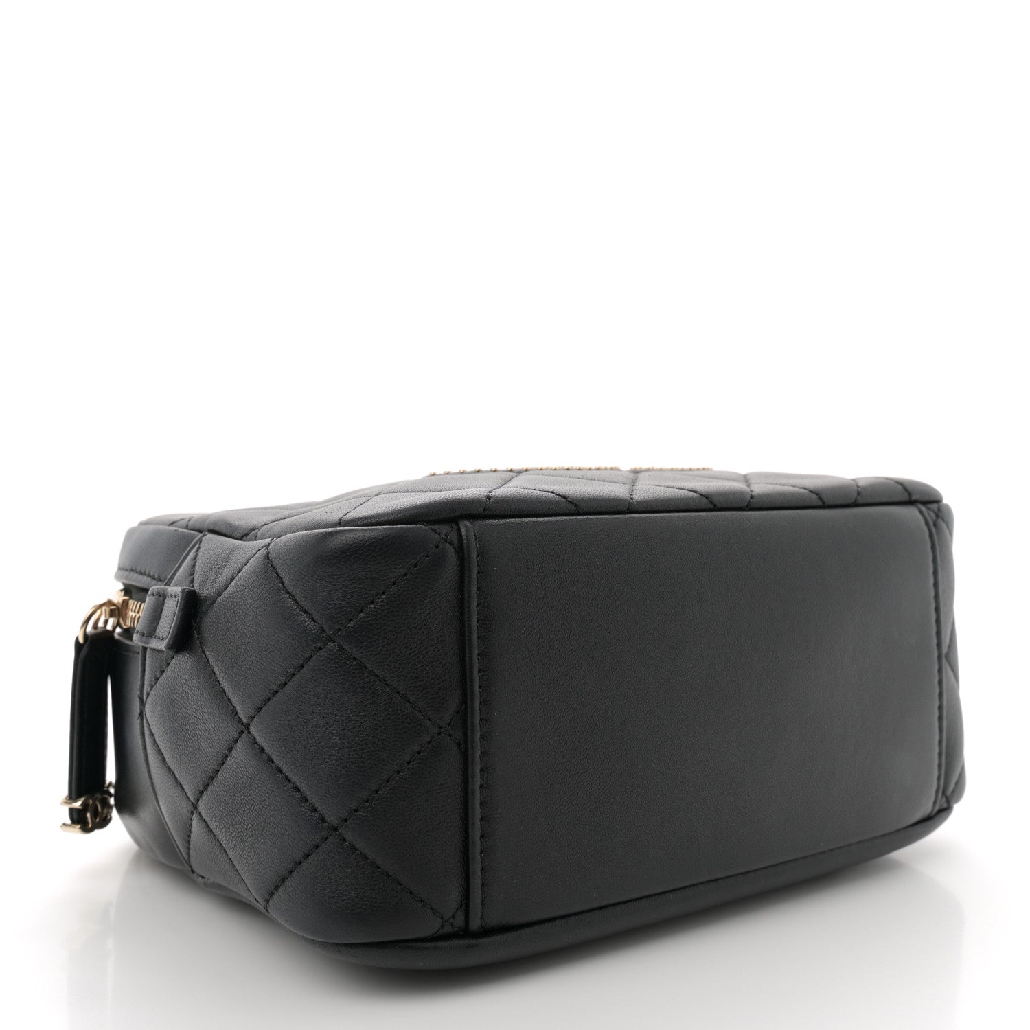Chanel Lambskin Quilted Studded Quilted Vanity Case With Chain Black