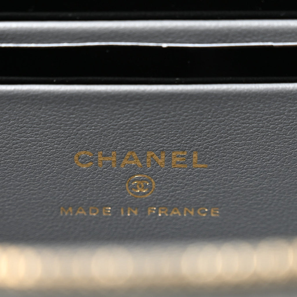 Chanel Patent Quilted Quilted Small Top Handle Vanity Case With Chain Grey