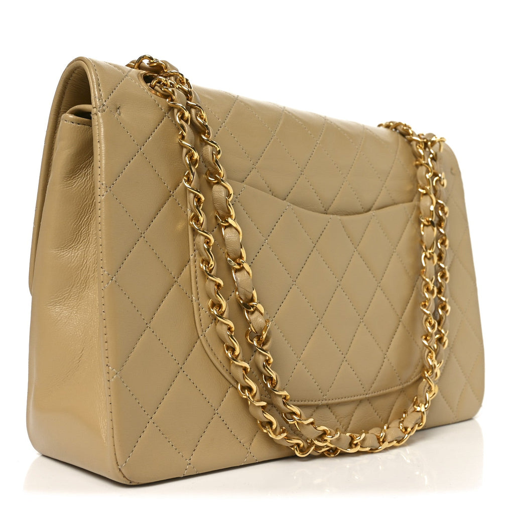 Chanel Lambskin Quilted Medium Double Flap Beige