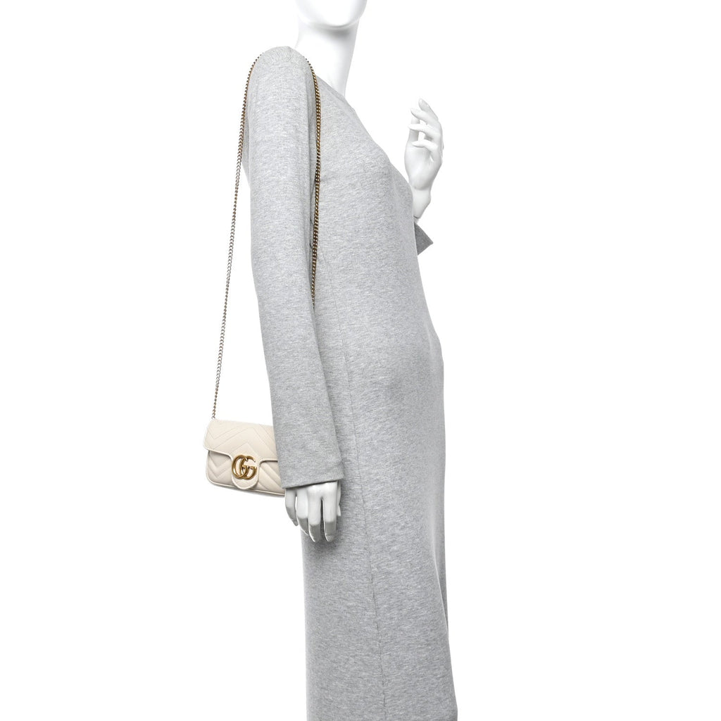 Gucci Calfskin Matelasse Super Mini GG Marmont Shoulder Bag White