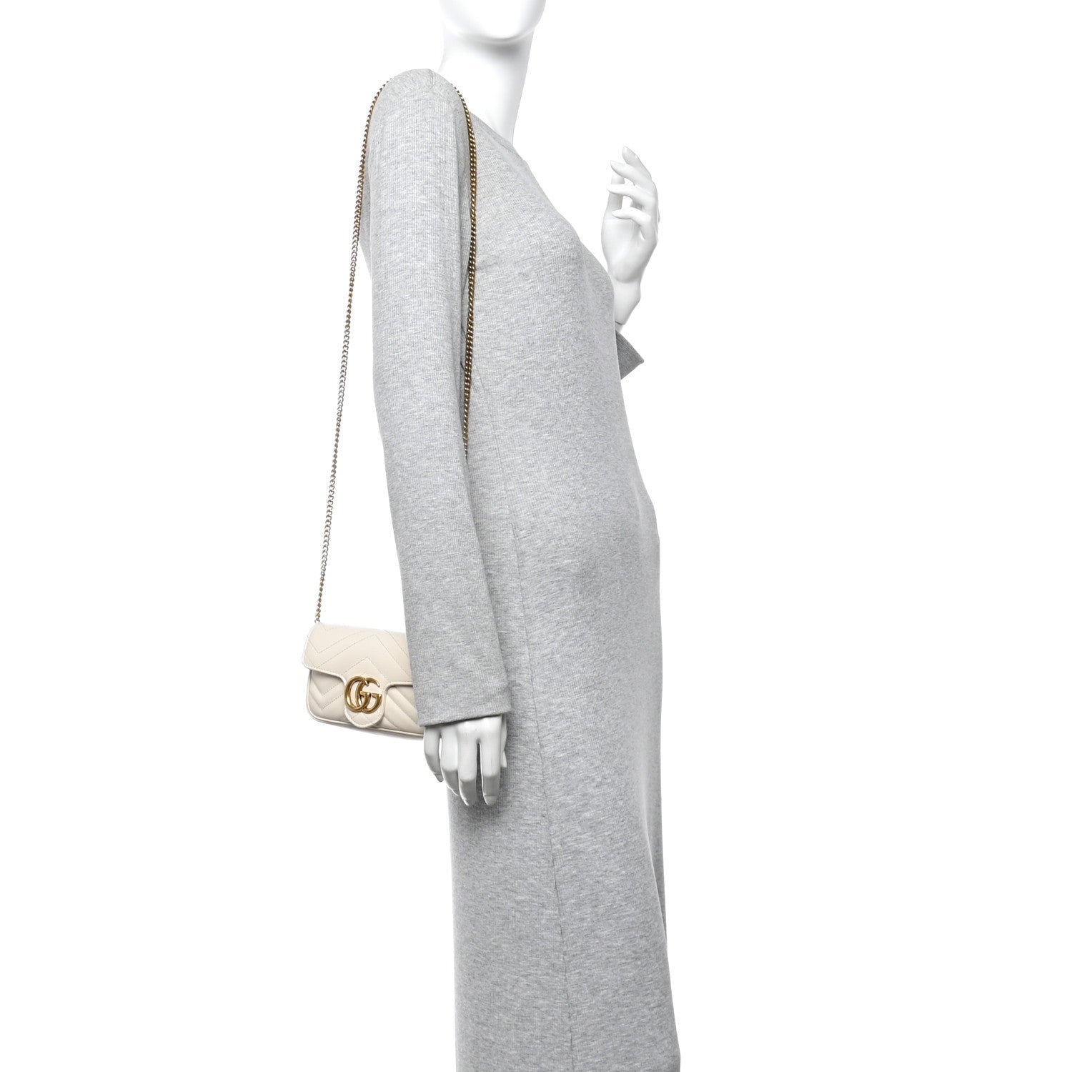 Gucci Calfskin Matelasse Super Mini GG Marmont Shoulder Bag White