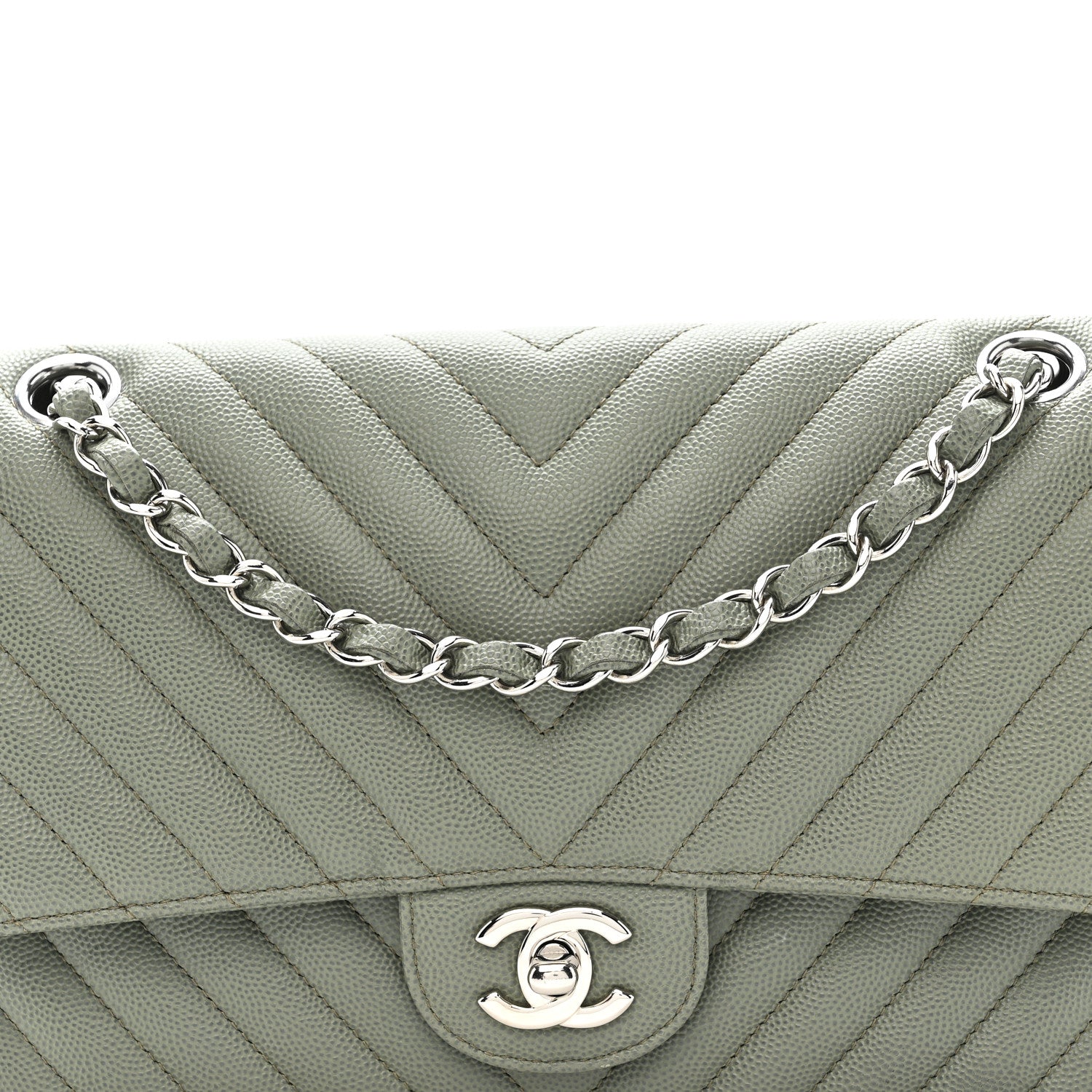 Chanel Caviar Chevron Quilted Medium Double Flap  Green