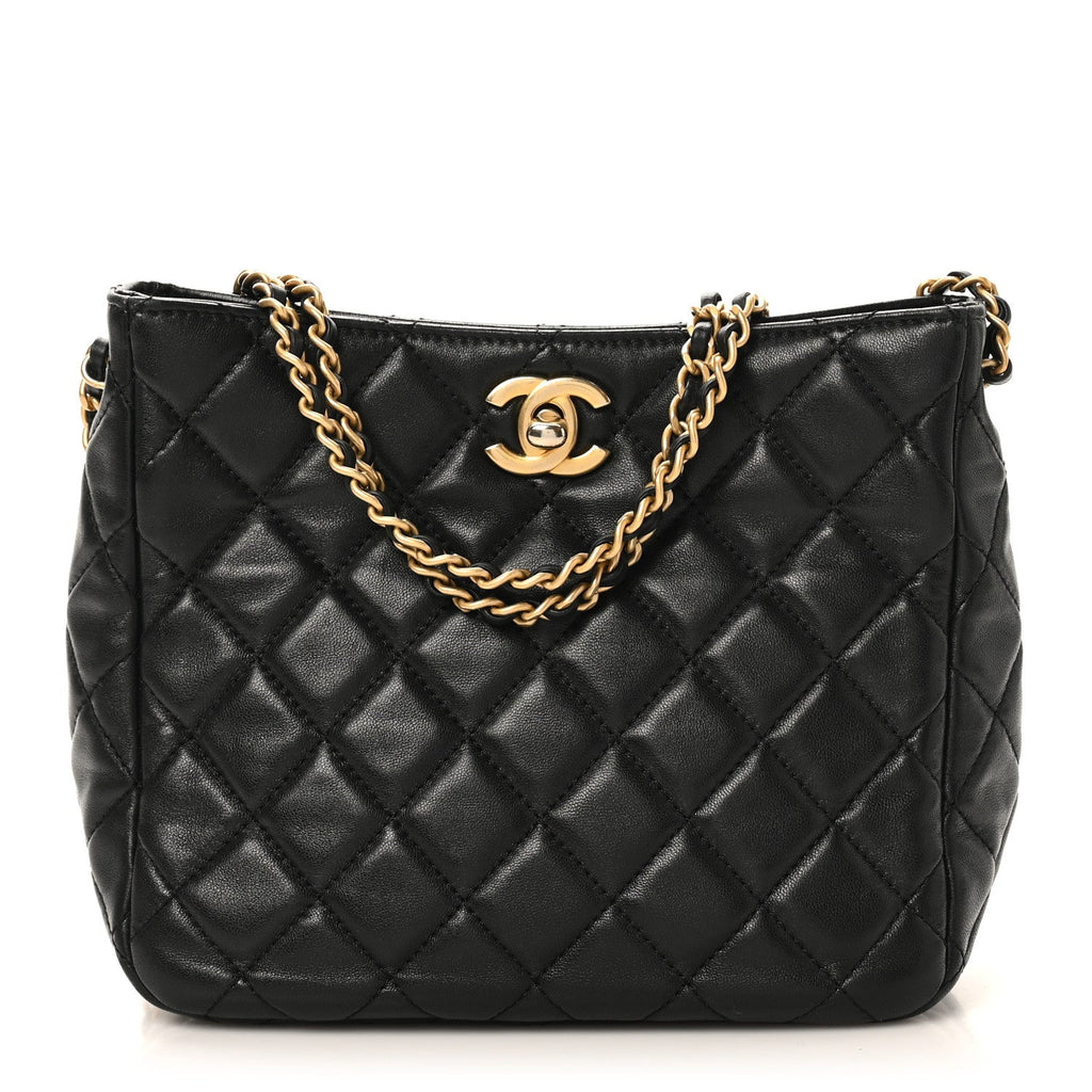 Chanel Lambskin Quilted Small Pearl Crush Hobo Black