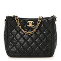 Chanel Lambskin Quilted Small Pearl Crush Hobo Black