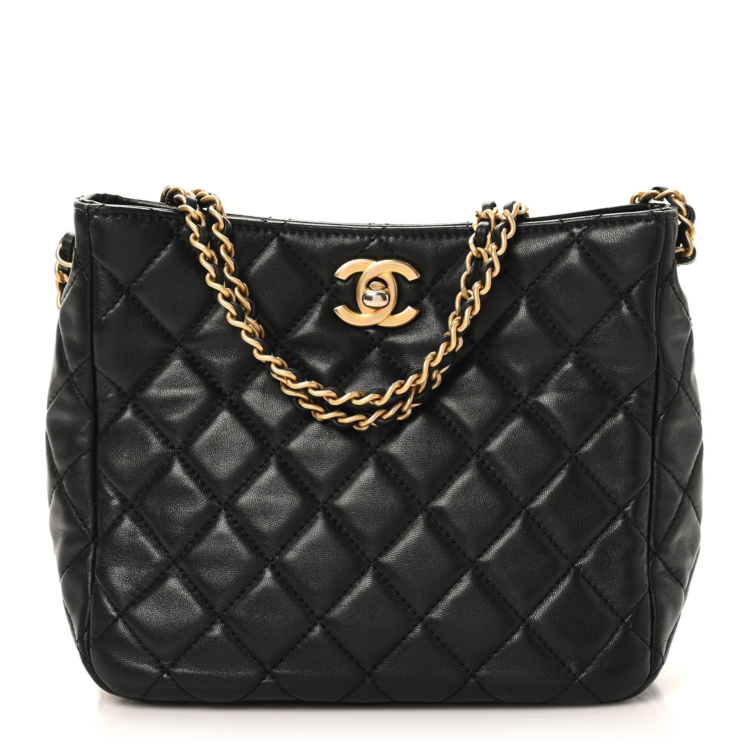 Chanel Lambskin Quilted Small Pearl Crush Hobo Black