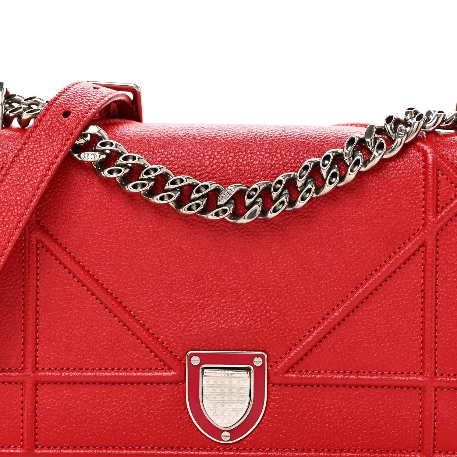 Christian Dior Grained Calfskin Small Diorama Flap Bag Red
