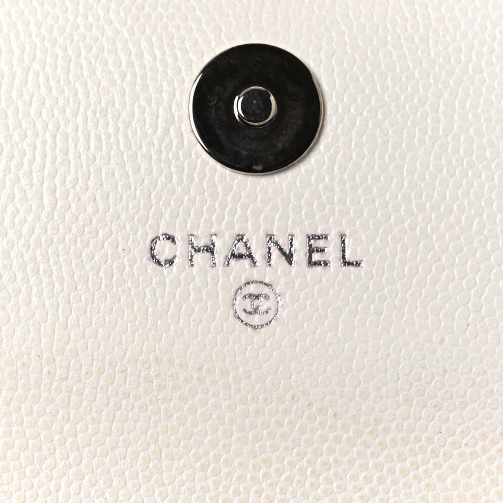 Chanel Caviar Quilted My Everything Belt Flap Card Holder White