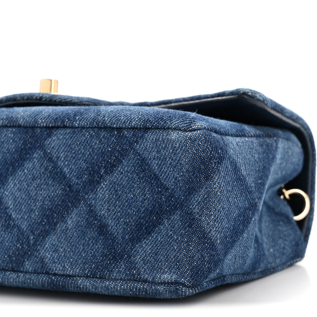 Chanel Printed Denim Quilted Mini Rectangular Flap Dark Blue