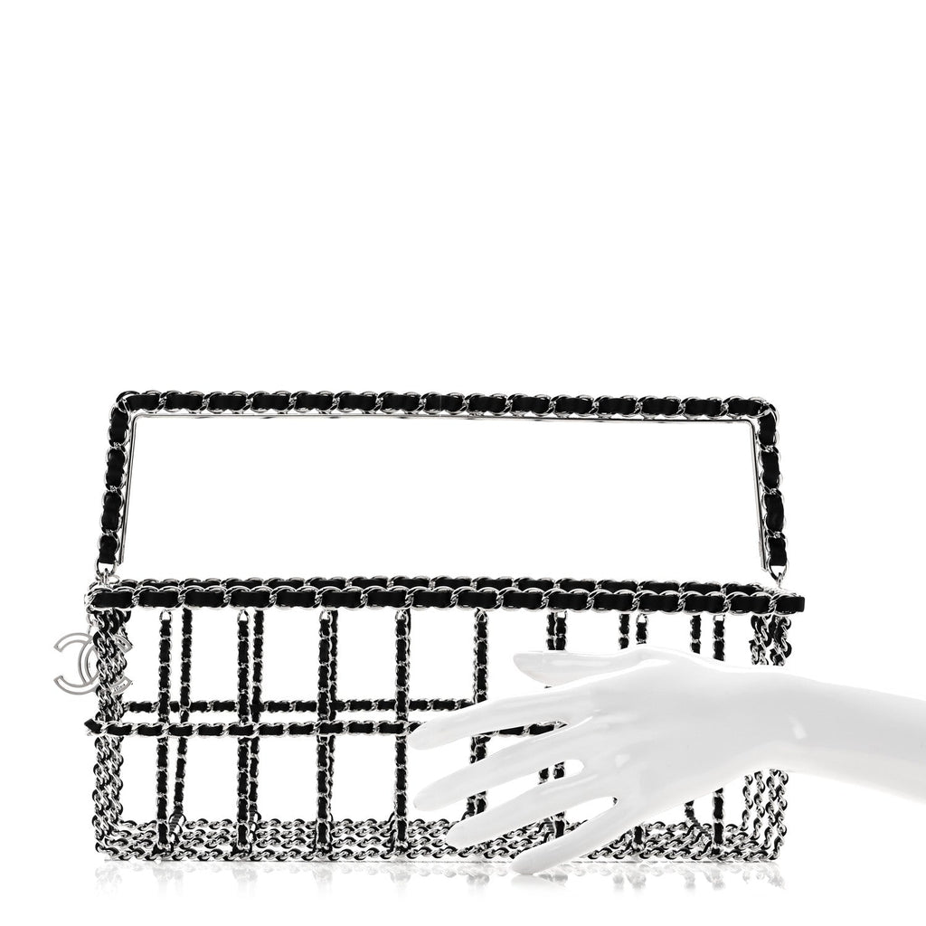 Chanel Brass Calfskin Grocery By Chanel Minaudiere Shopping Basket Silver