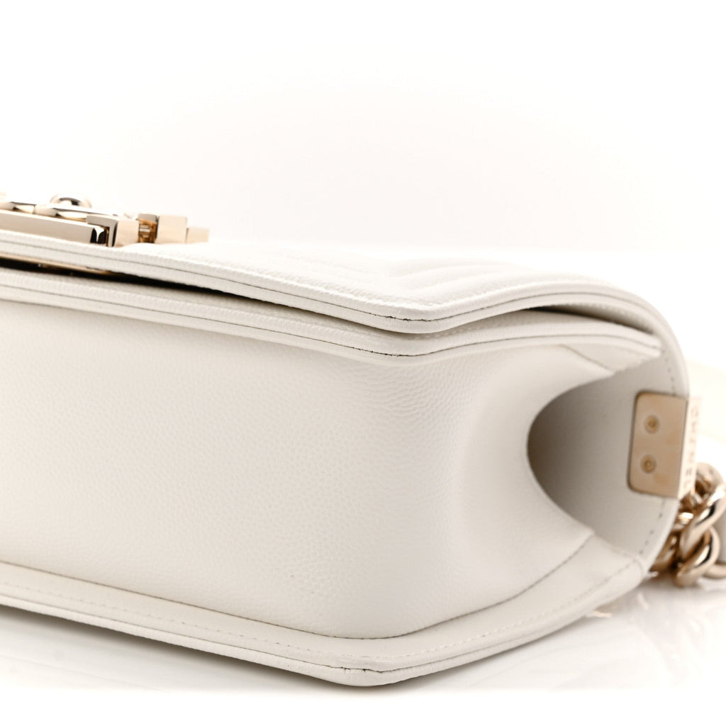 Chanel Caviar Quilted Small Boy Flap White
