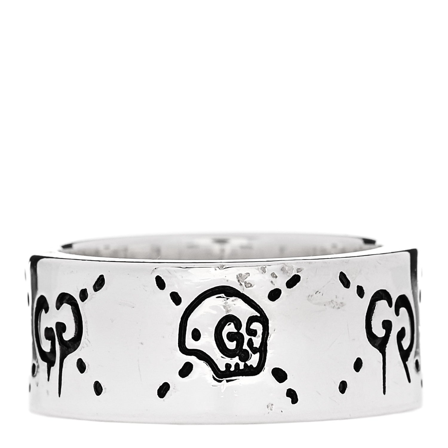 Gucci Sterling Silver GucciGhost Hamlet Skull Band Ring 53 6.5