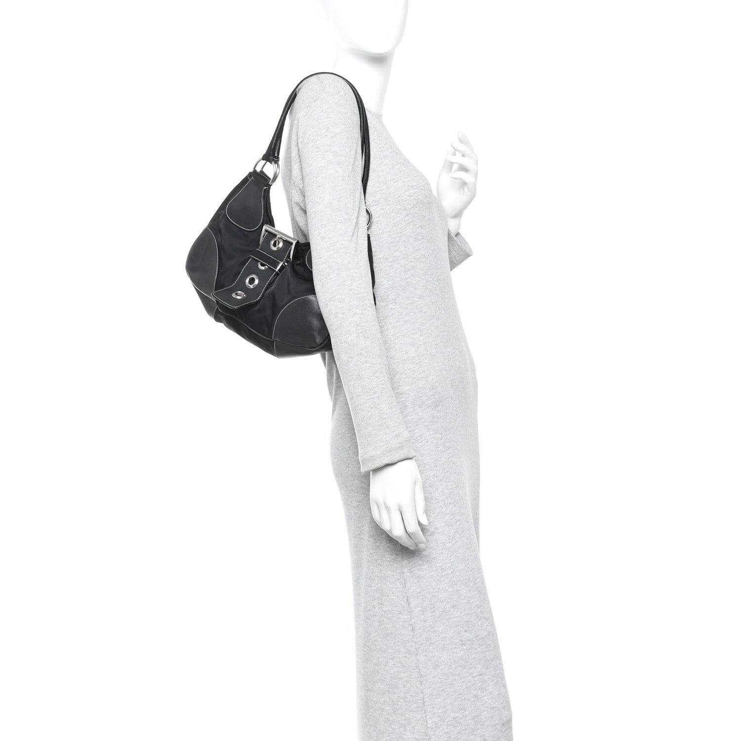 Prada Tessuto Nylon Moon Shoulder Bag Black