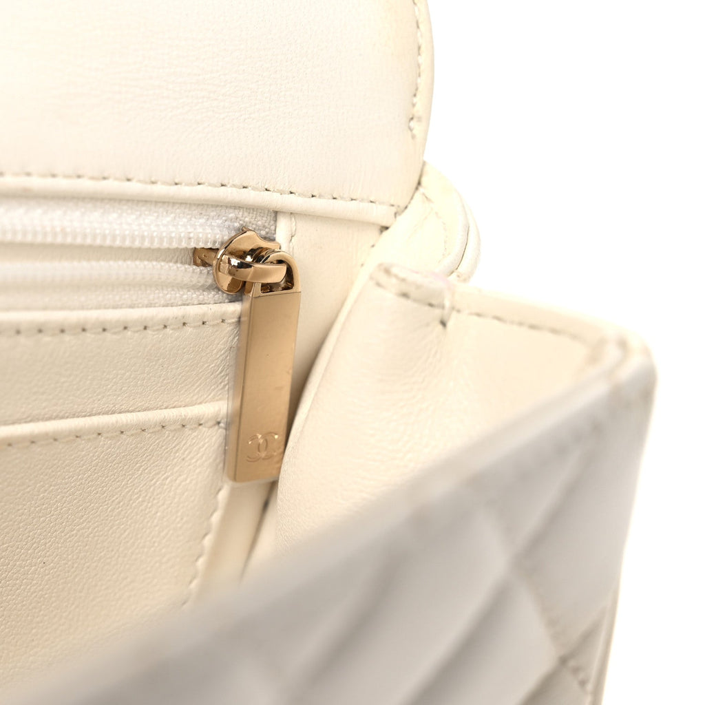 Chanel Lambskin Quilted Mini Crystal Top Handle Rectangular Flap White