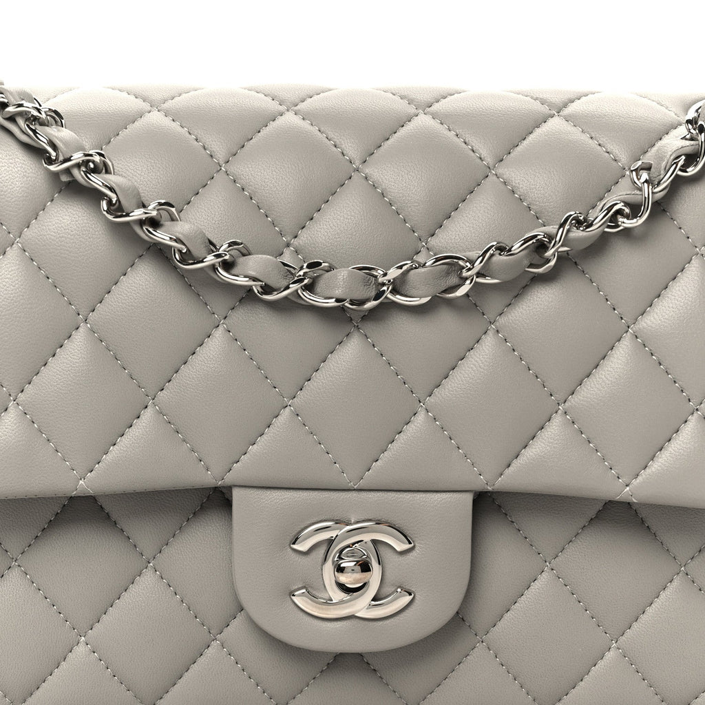 Chanel Lambskin Quilted Medium Double Flap Grey
