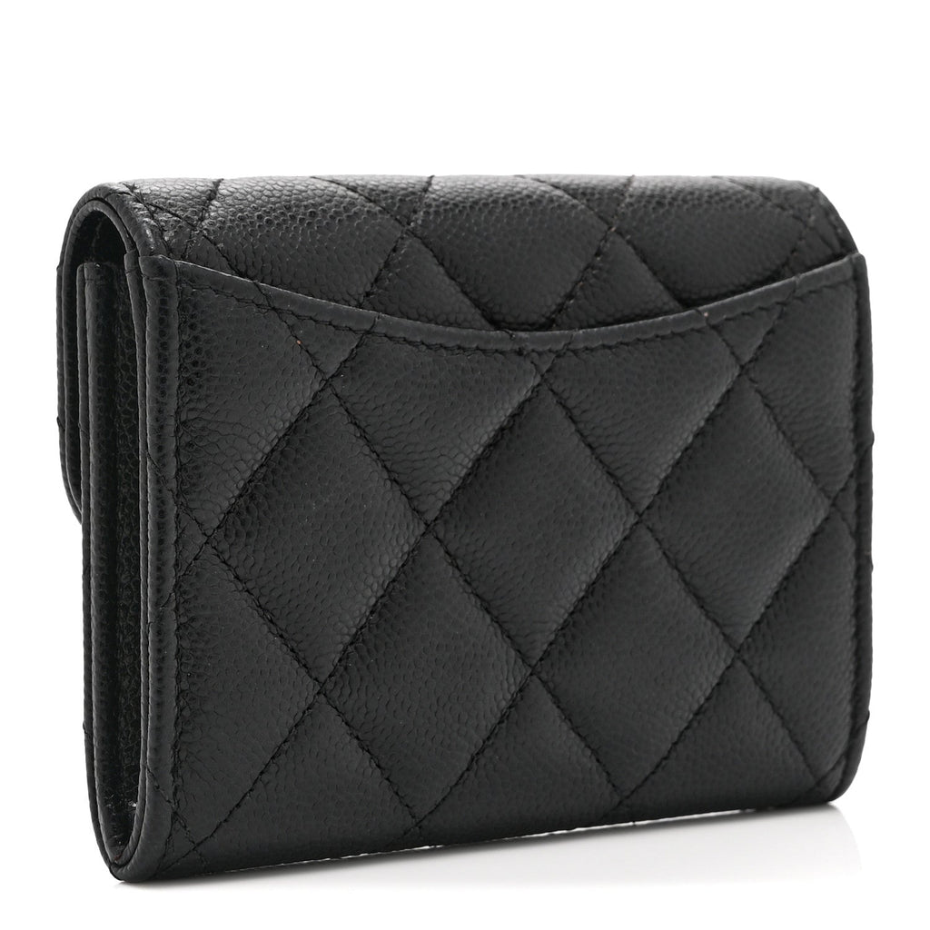 Caviar Quilted Flap Card Holder Wallet Black