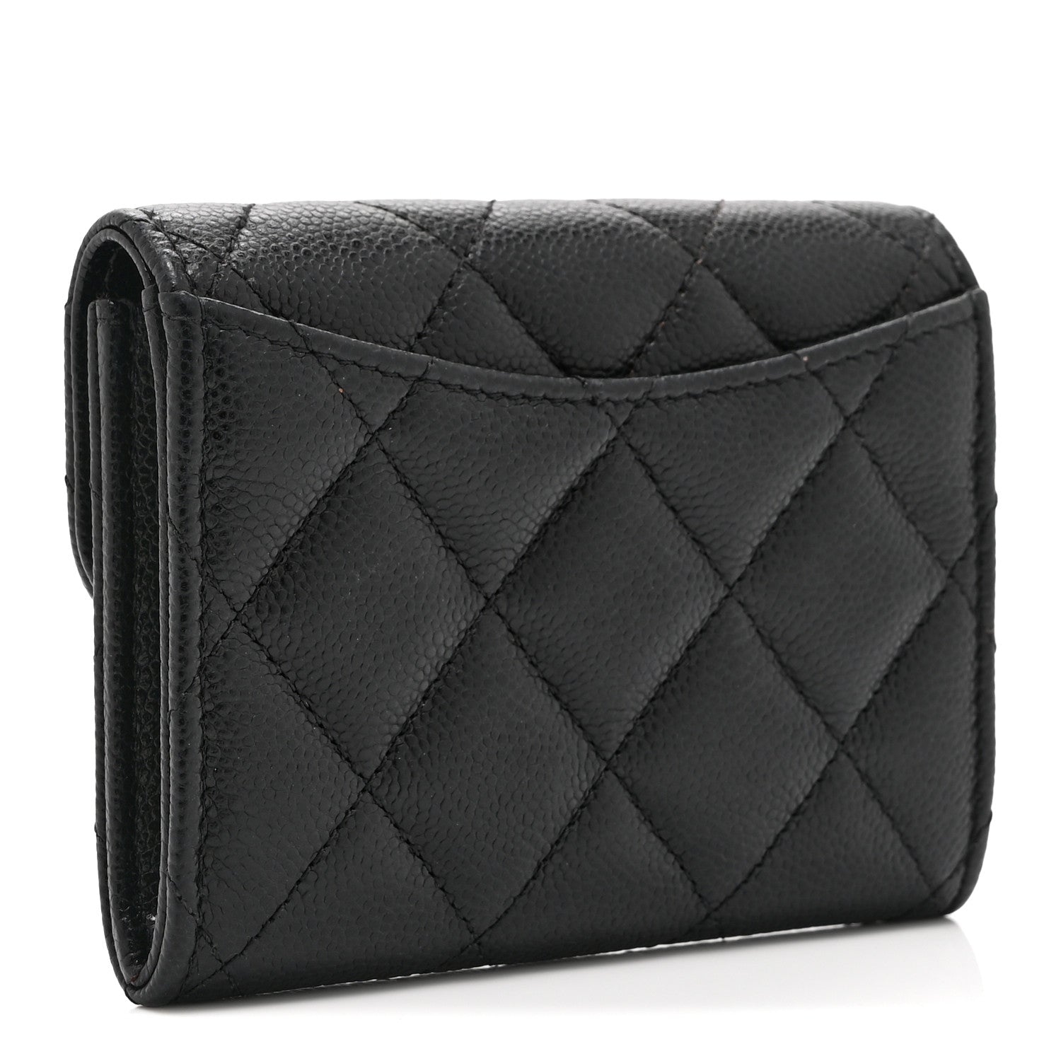 Caviar Quilted Flap Card Holder Wallet Black