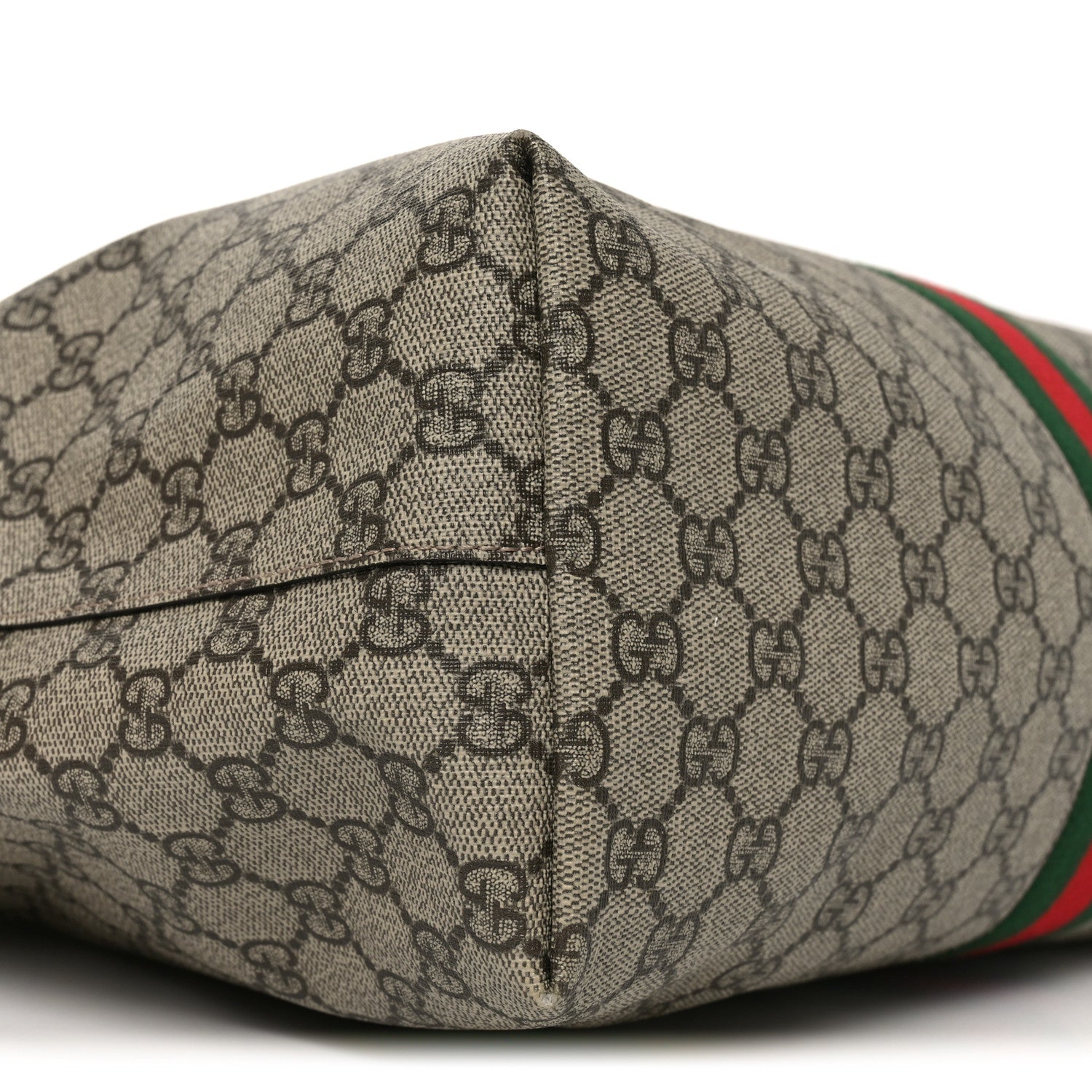 Gucci GG Supreme Monogram Textured Calfskin Web Medium Ophidia Shopping Tote Beige Ebony New Acero