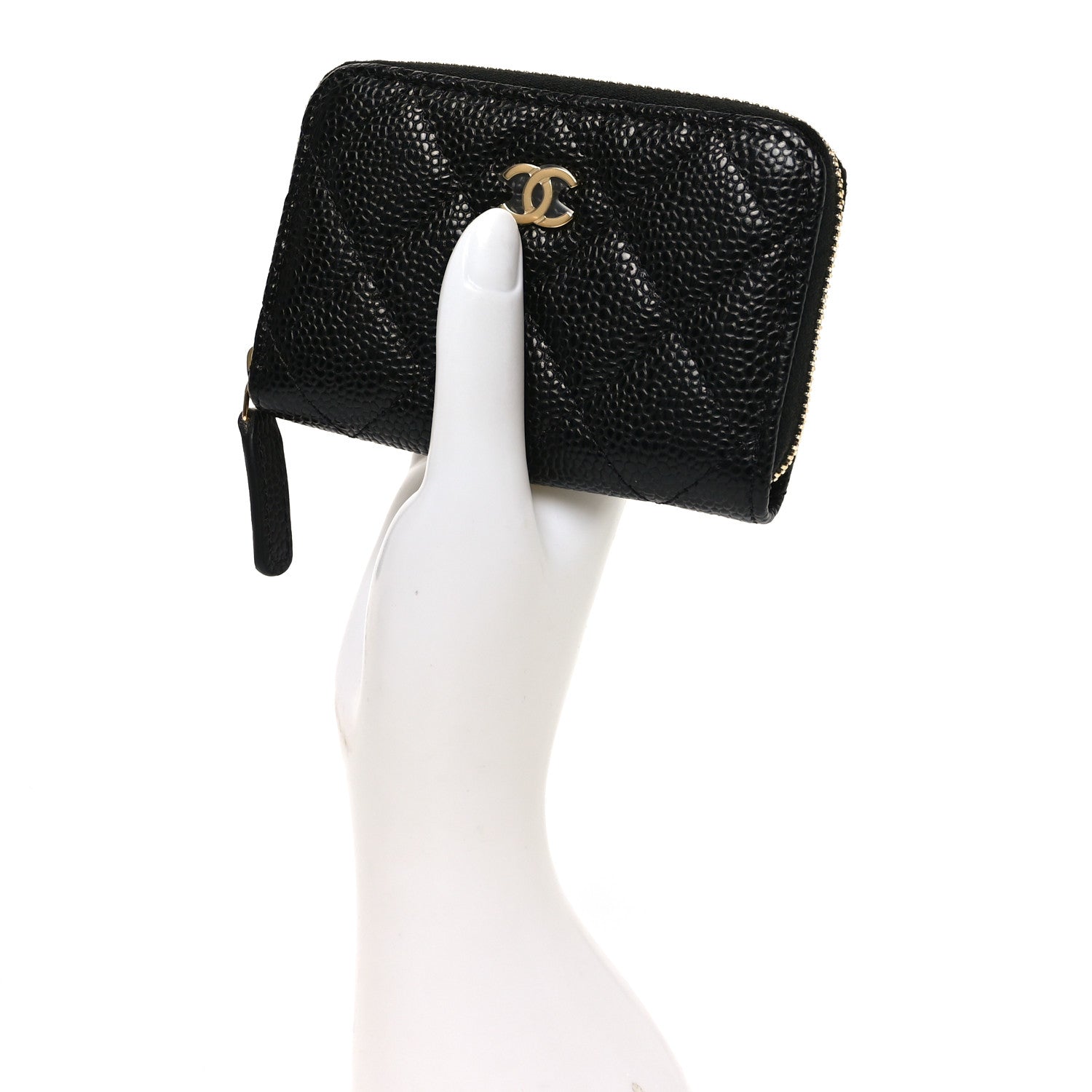 Caviar Quilted Zip Coin Purse Black