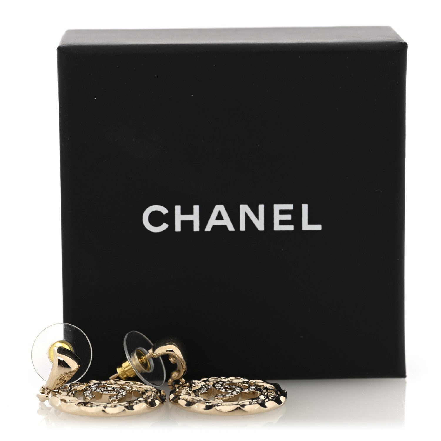 Crystal CC Round Drop Earrings Gold