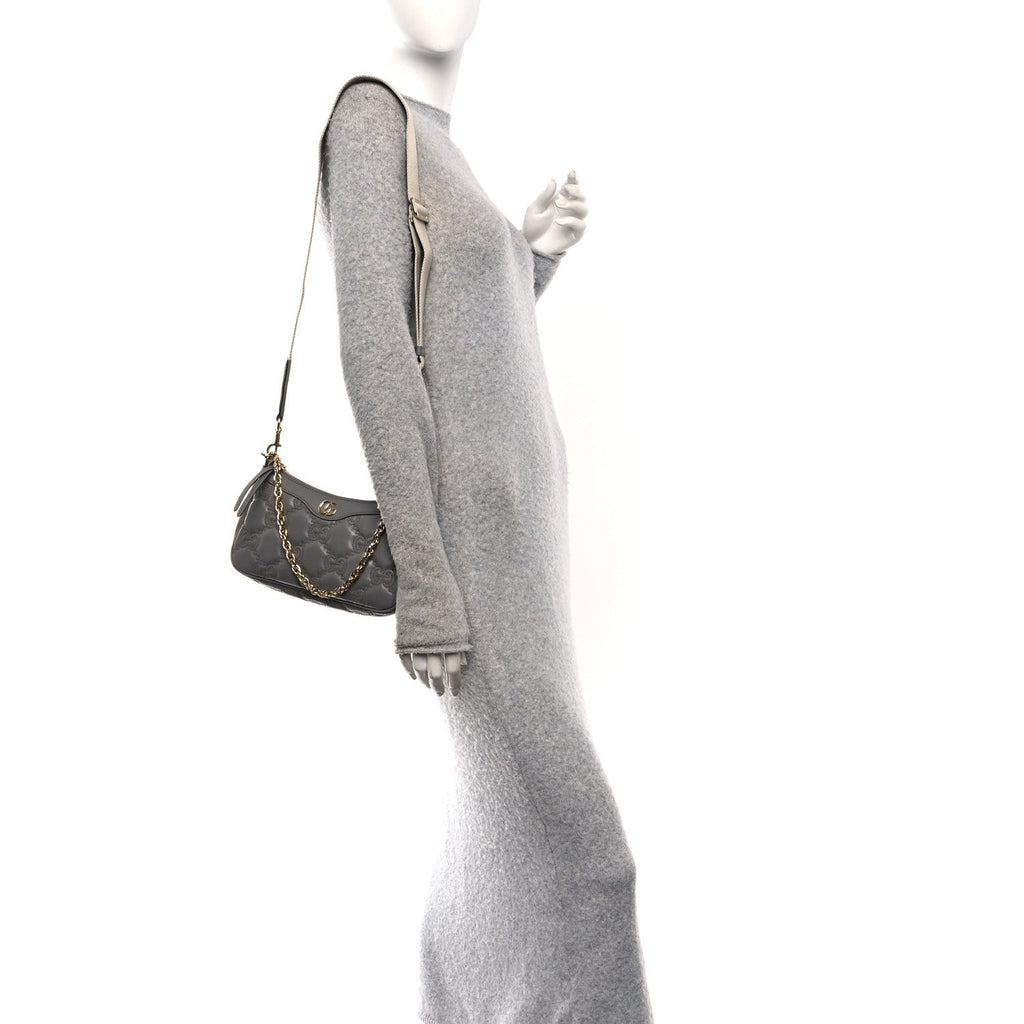 Gucci Calfskin GG Matelasse Chain Handbag Dusty Grey Natural