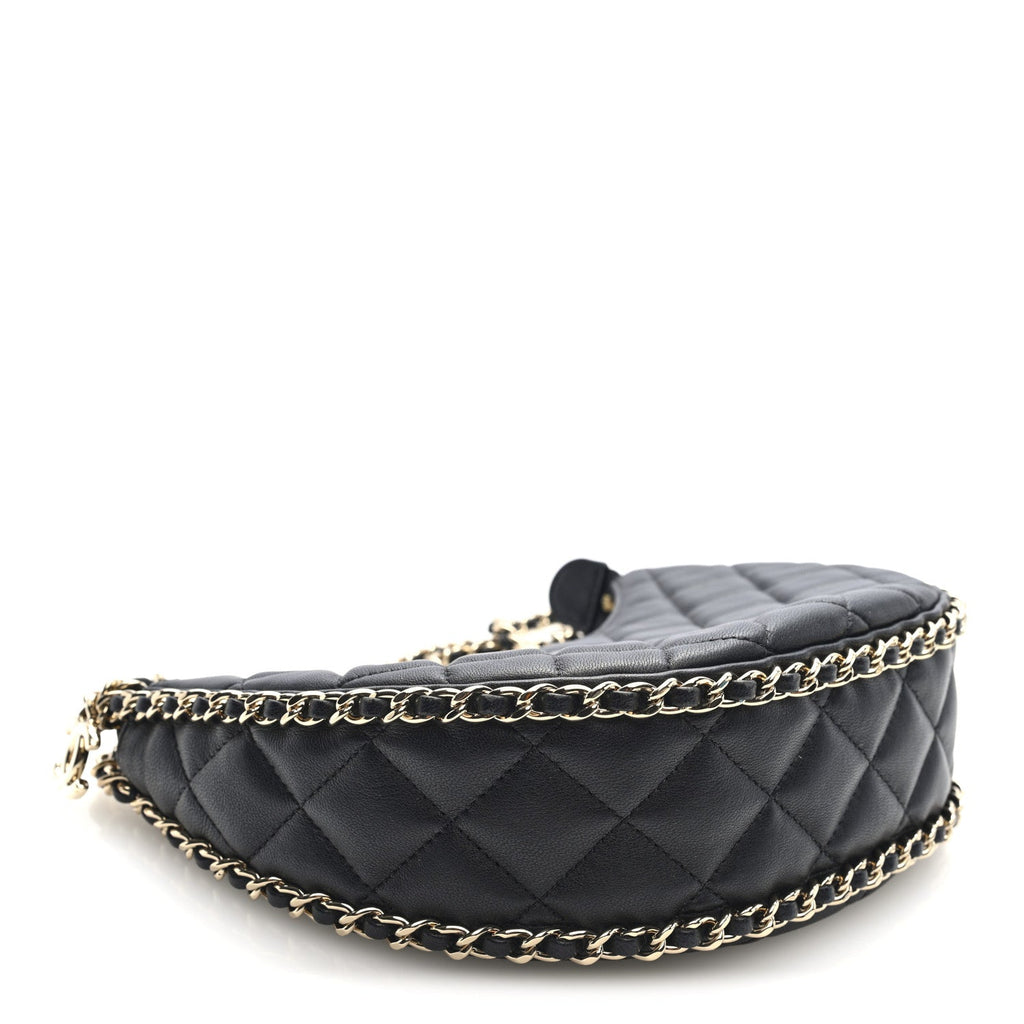 Chanel Lambskin Quilted Small Hobo Bag Black