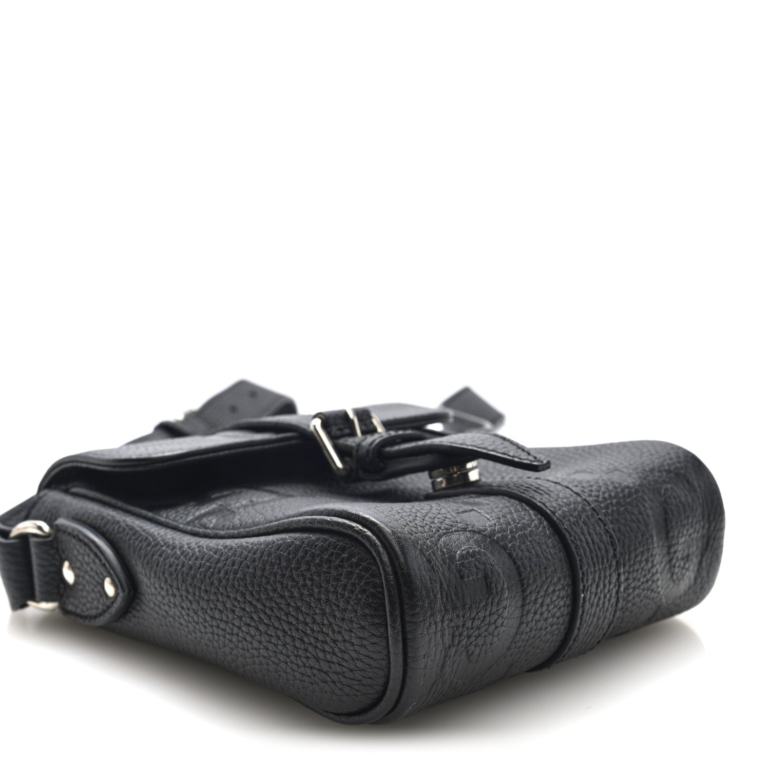 Gucci Piuma Calfskin Jumbo GG Embossed Small Messenger Bag Black