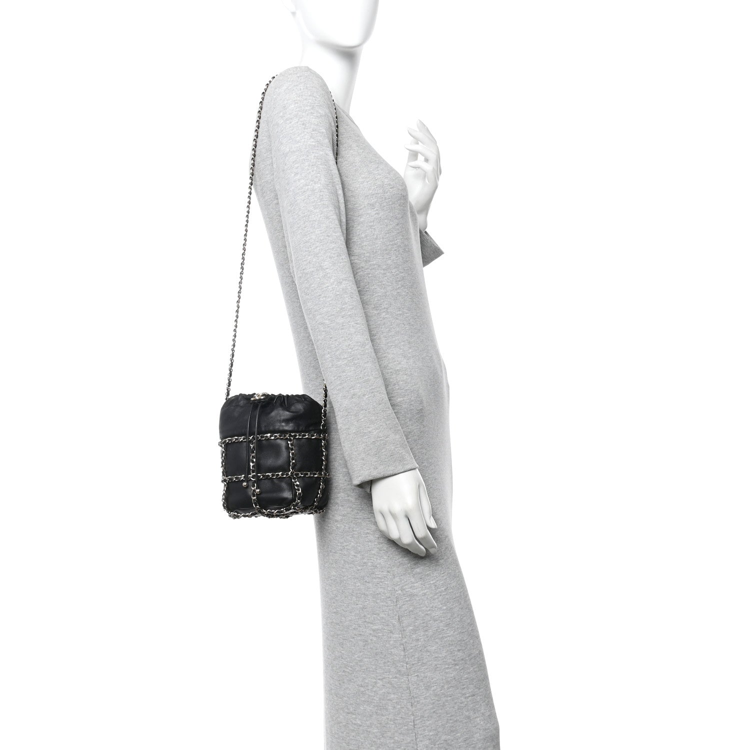 Chanel Lambskin Bucket Chain Drawstring Bag Black