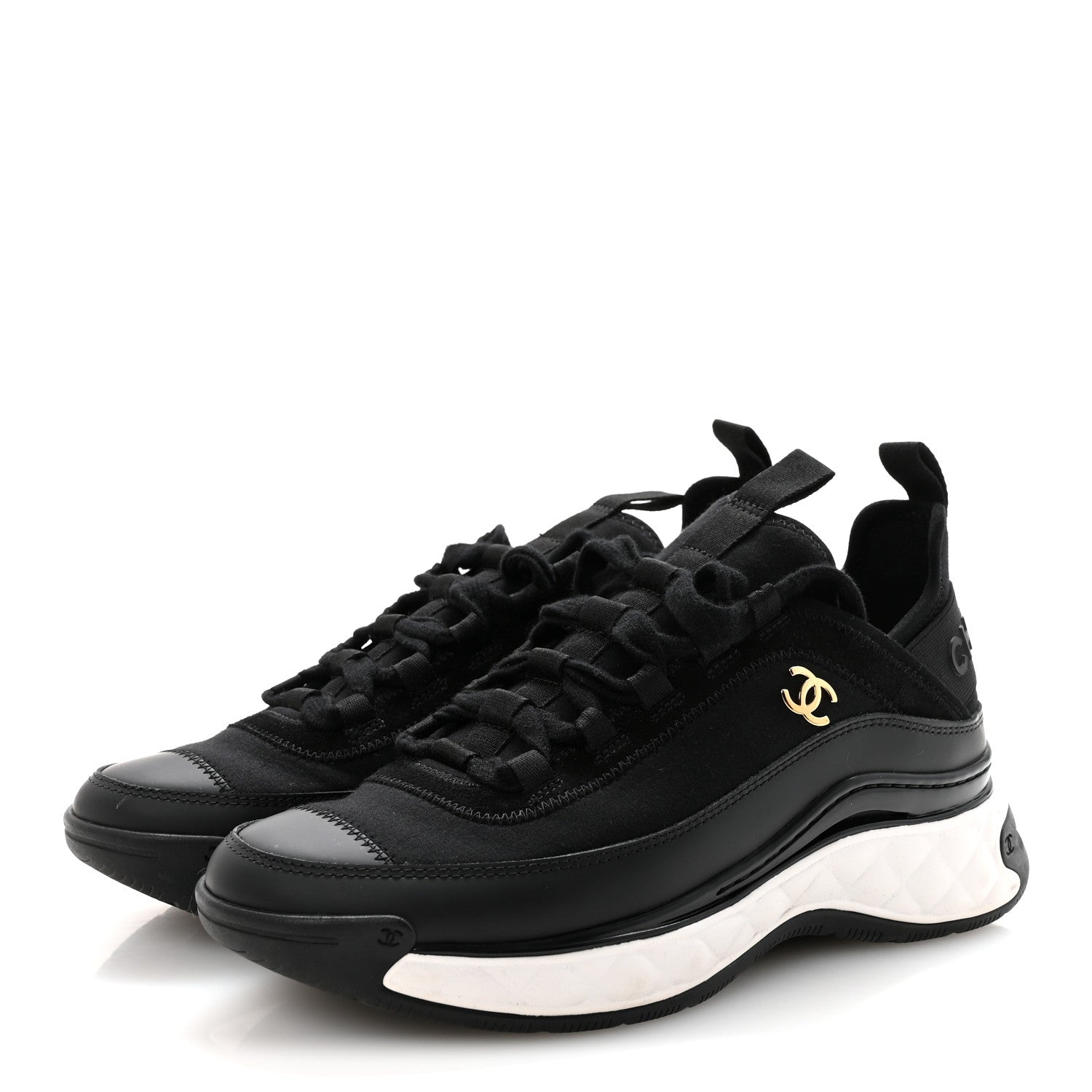 Chanel Velvet Calfskin Mixed Fibers CC Sneakers 36.5 Black