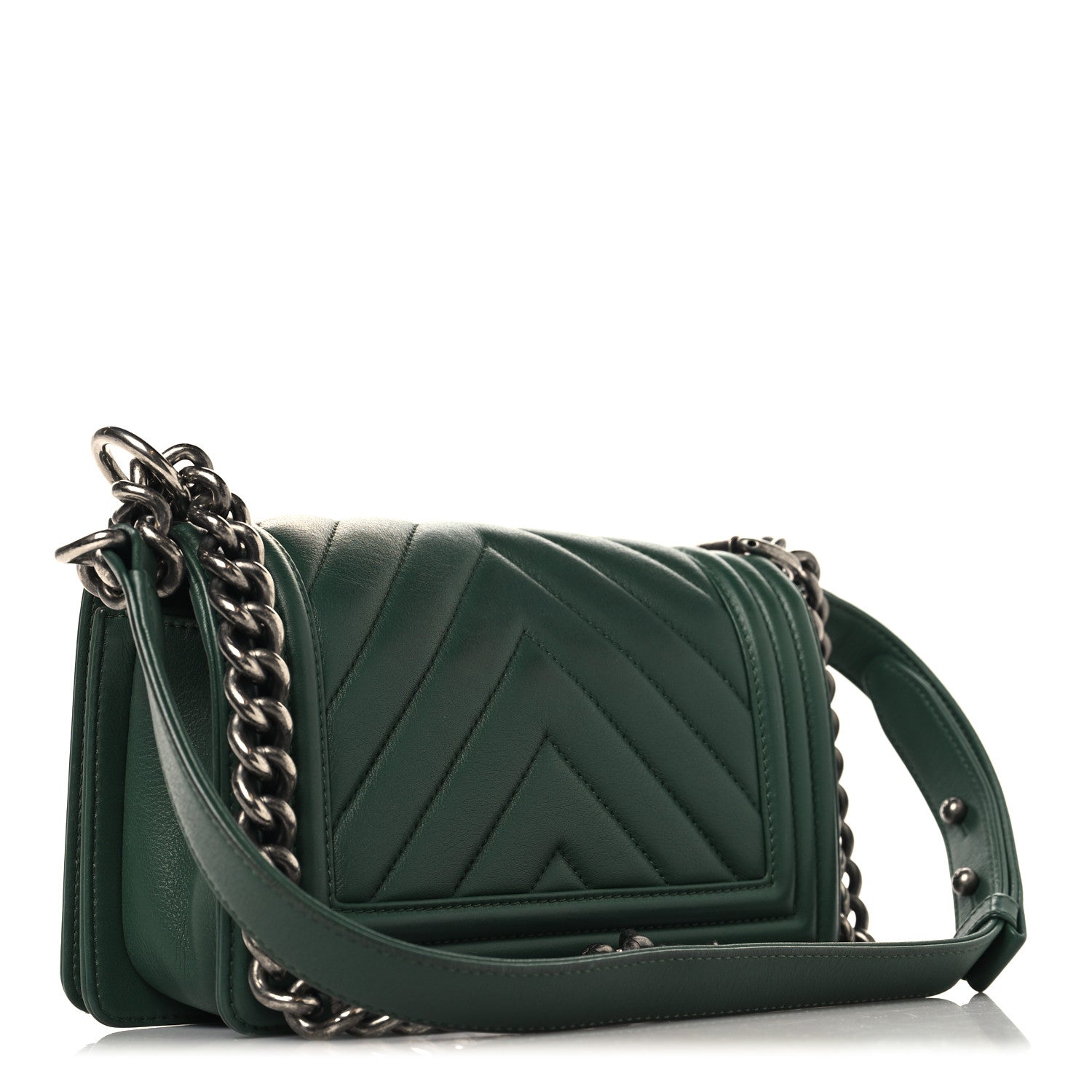 Chanel Calfskin Chevron Quilted Small Boy Flap Green