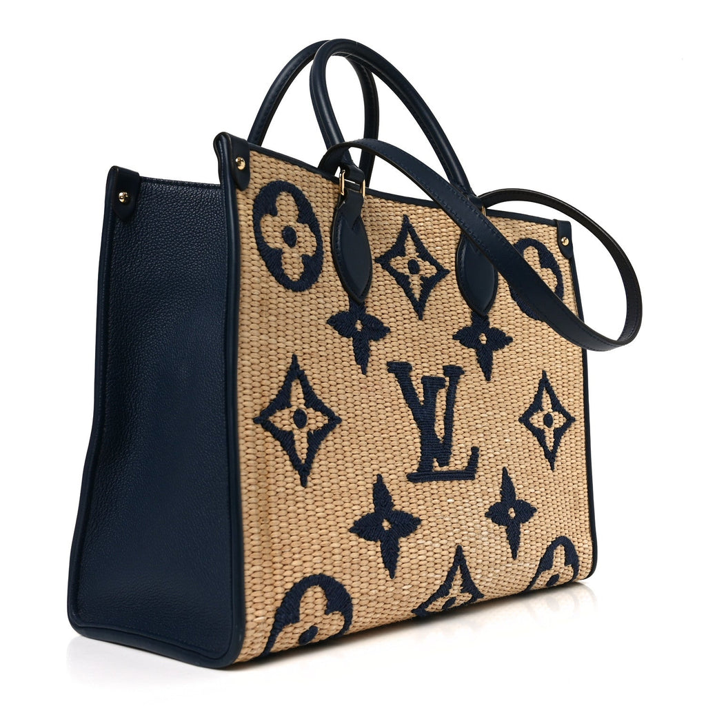 Louis Vuitton Raffia Calfskin Monogram Giant Onthego MM Blue